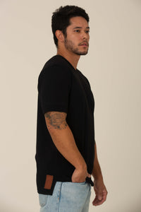 Camiseta Piquet Pima Preta - Gola Careca
