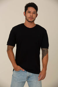 Camiseta Piquet Pima Preta - Gola Careca